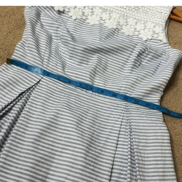 Tommy Hilfiger Dress Fit And Flare Blue White Stripe Lace Neckline Sleeveless - Picture 7 of 10